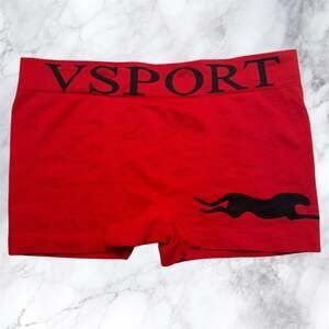 VS Sport Red Seamless Boyshorts S/M Stretch Logo Waist Victoria Secret